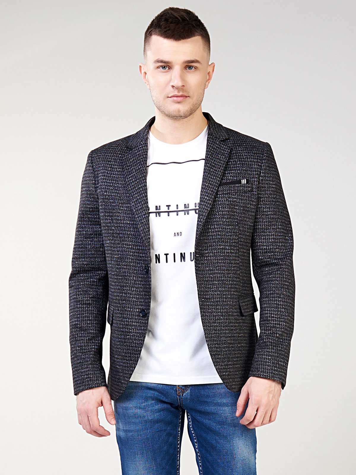 Серый трикотажный мужской пиджак | Купить в интернет-магазине Merada